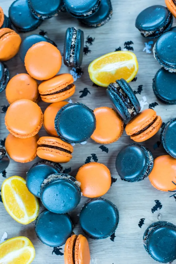 Halloween Macarons in Seasonal Orange and Black Colours