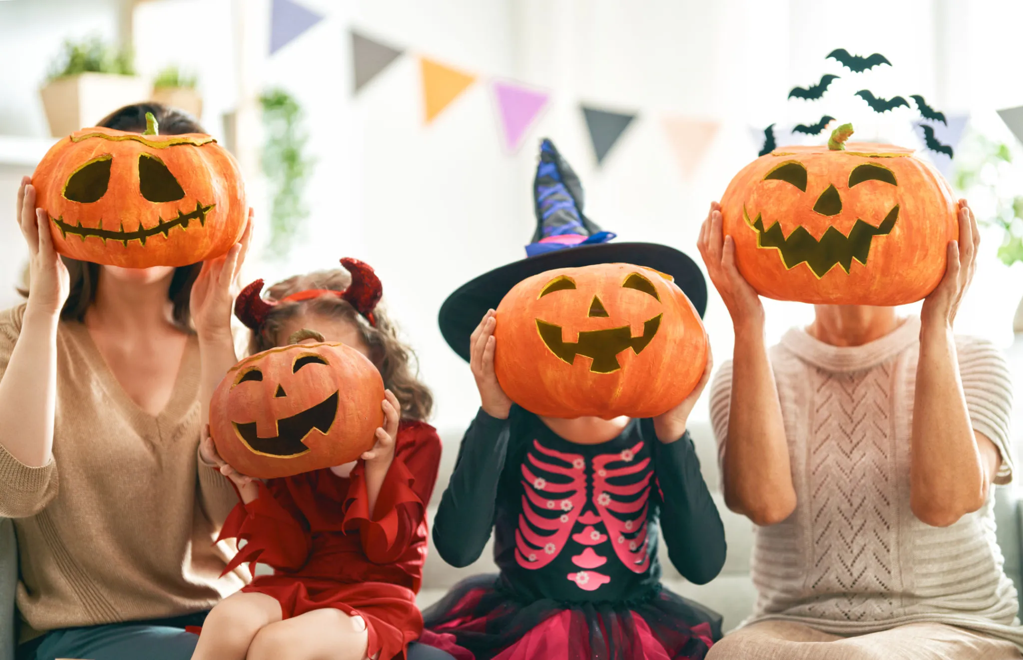 Halloween Party with Pumpkin Costumes and flags image