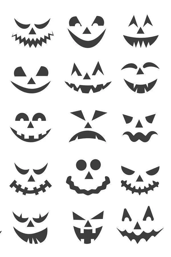 Halloween Pumpkin Face Silhouette Set with White Background