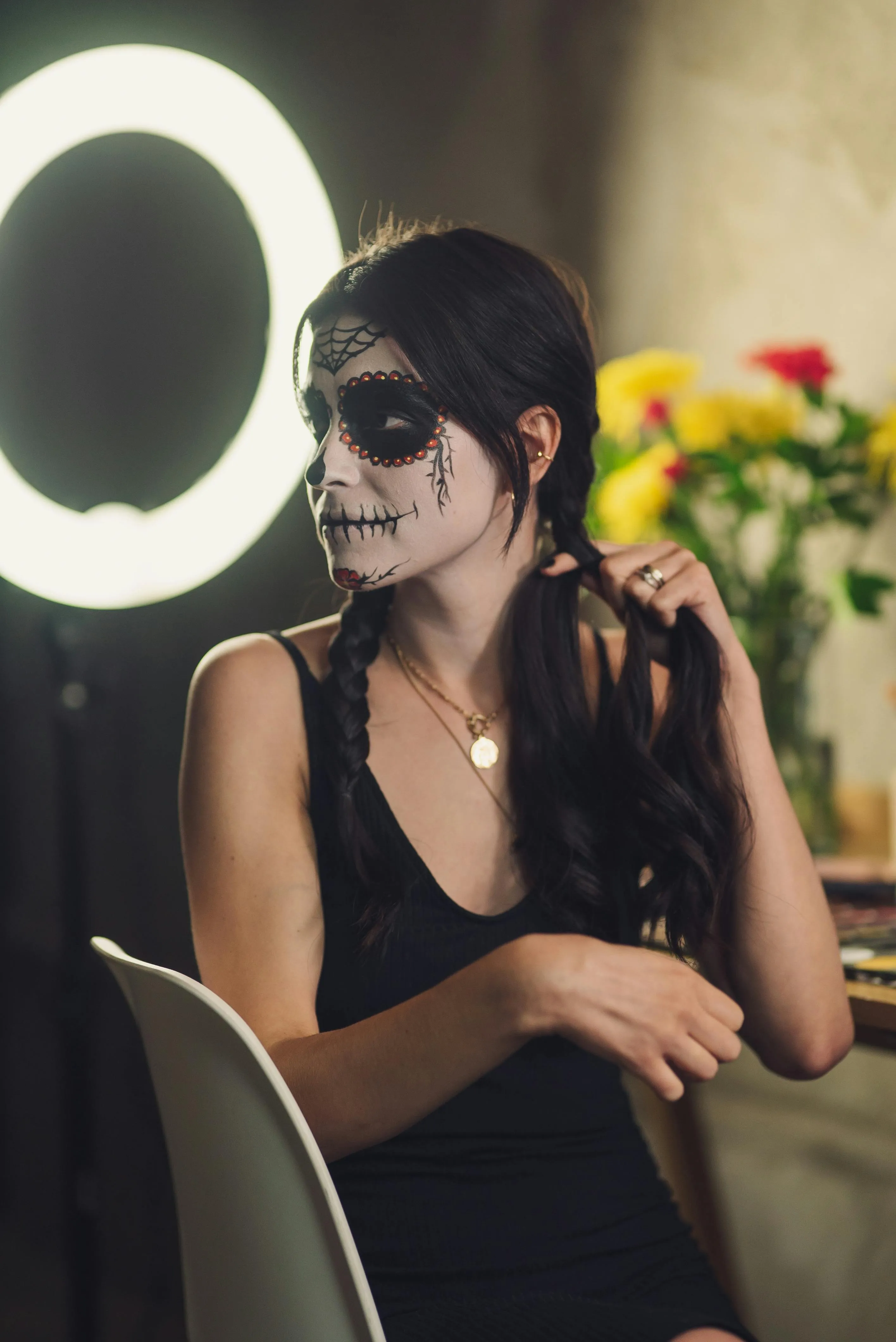 Halloween Skeleton Makeup Session in Professional Studio