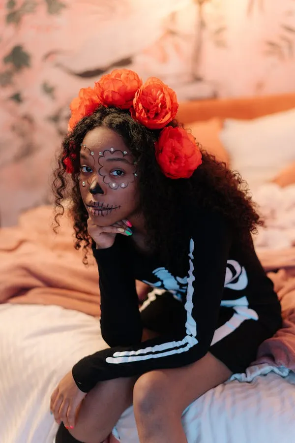 Halloween with a girl in black dress and red accessories