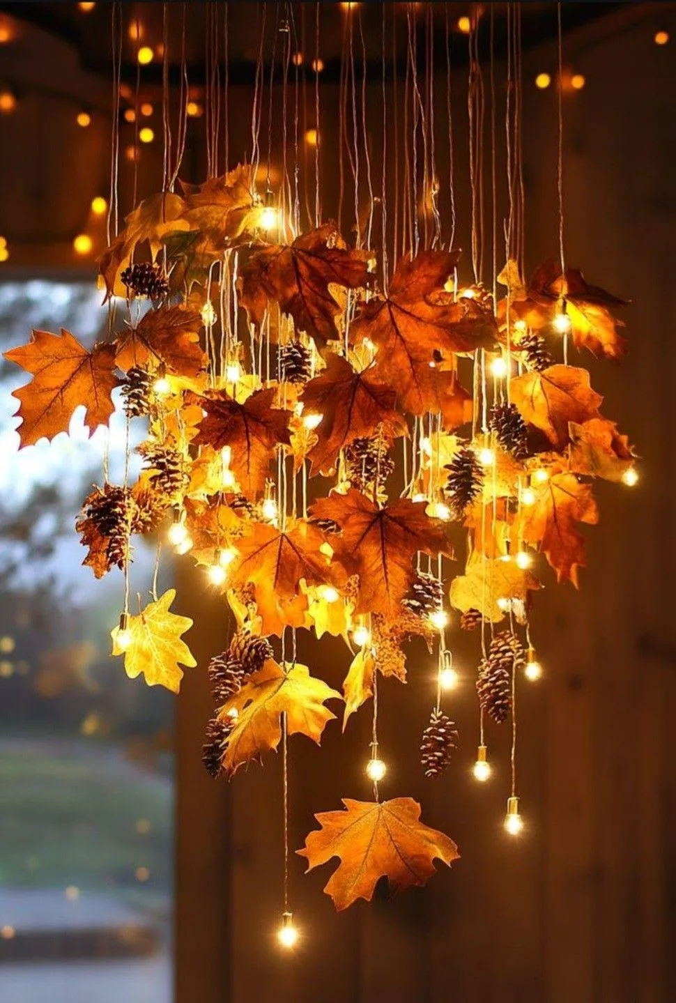 Hanging Maple Leaf Lights For Autumn Ambiance Wallpaper