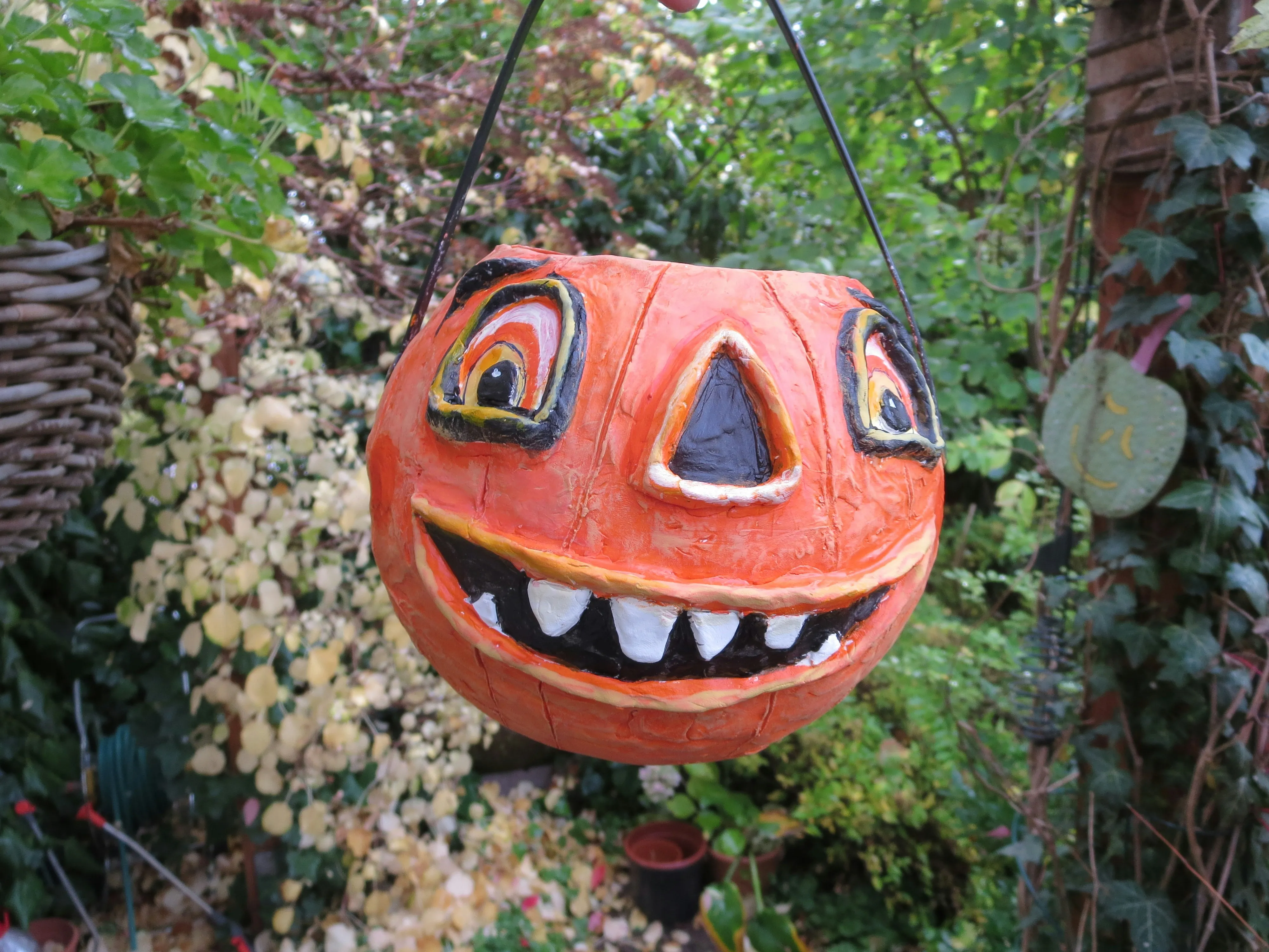 Hanging Smiling Pumpkin Lantern For Halloween Wallpaper