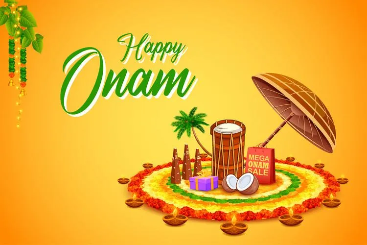Happy Onam and chinda Malam with wooden Umbrella Onam poster