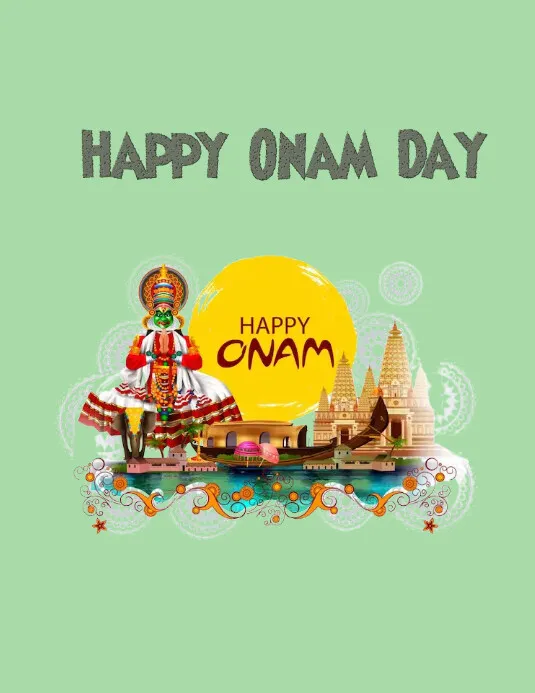 Happy Onam day text with this picture and kathakali dance