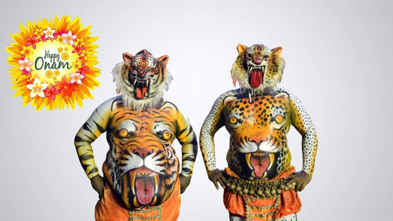 Happy Onam design with a free Puli Kali picture wallpaper