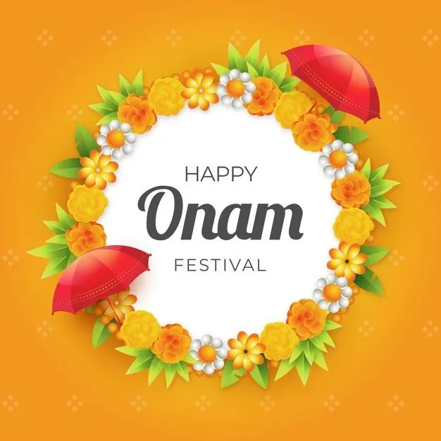 Happy Onam festival and flower design and umbrella design