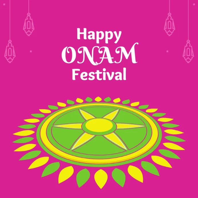 Happy Onam festival text with the rangoli design image