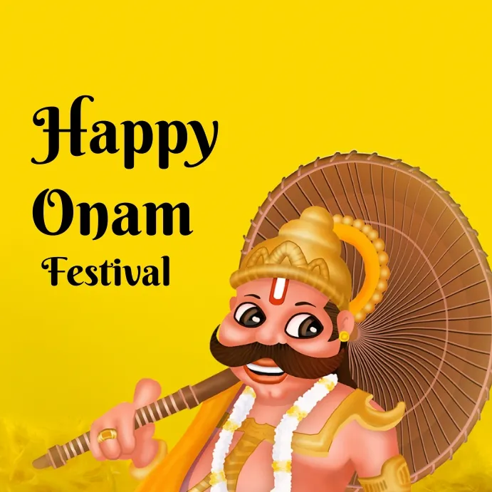 Happy Onam festival with king Mahabali in smiling face
