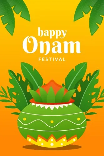 Happy Onam festival with the kalaha image with leaf design