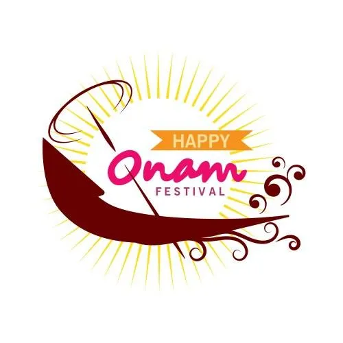 Happy Onam in simple invitation design with Vallam Kali