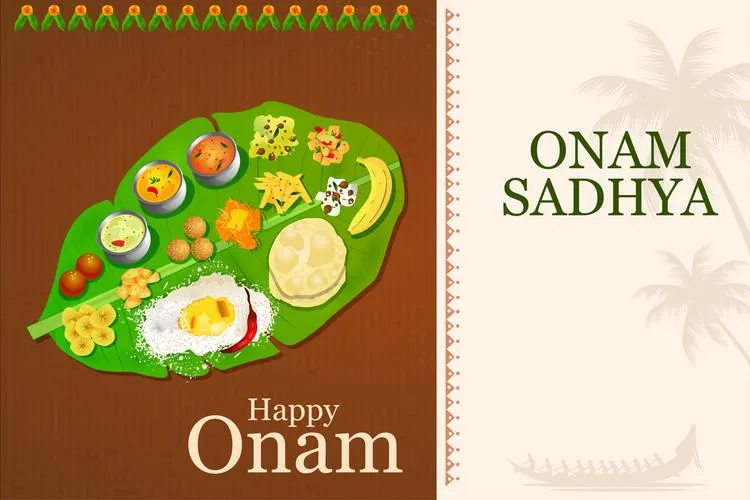 Happy Onam invitation in Onam sadya with flower design