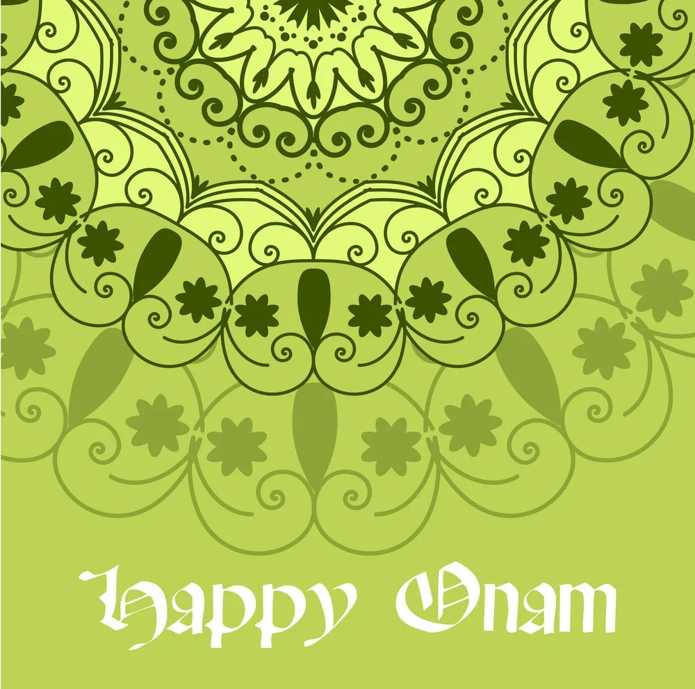 Happy Onam poster with rangoli design with green colour
