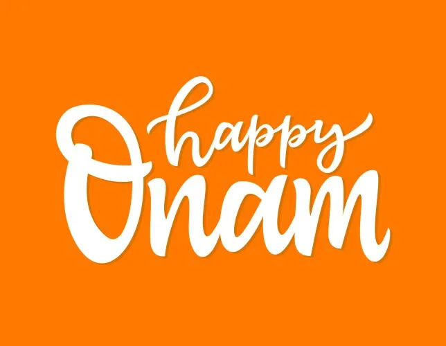 Happy Onam poster with the White text and orange background