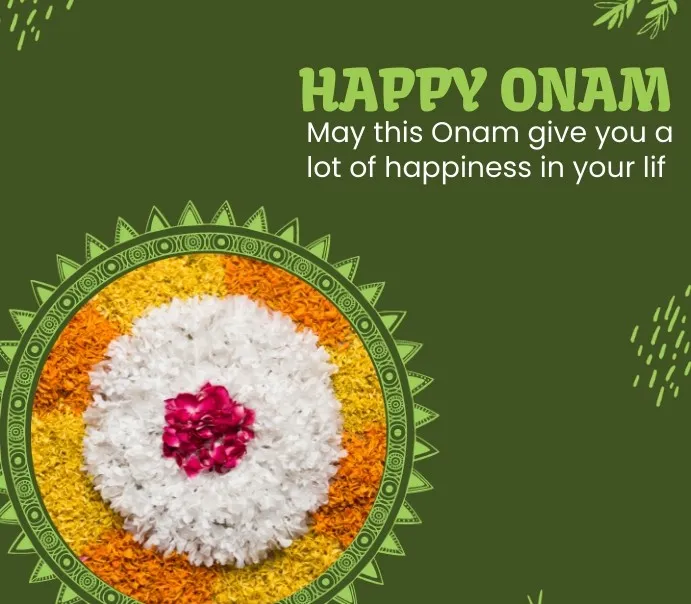 Happy Onam text and athapookolam design Onam poster