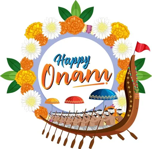 Happy Onam text and Vallam Kali Picture with invitation
