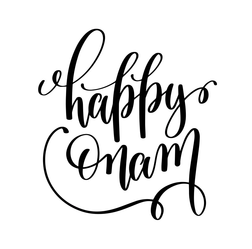 Happy Onam text in black colour and white background