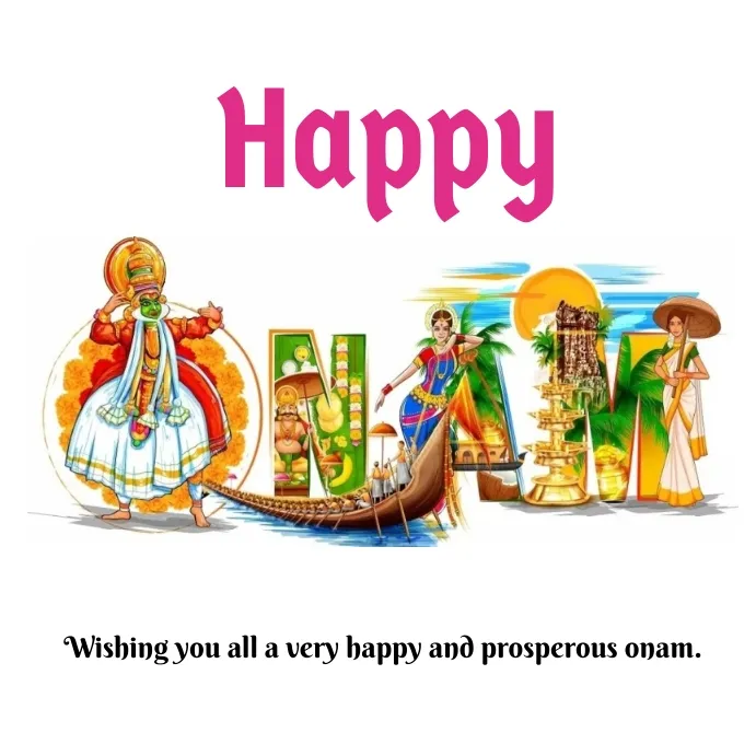 Happy Onam text in Onam special designs with an Onam poster