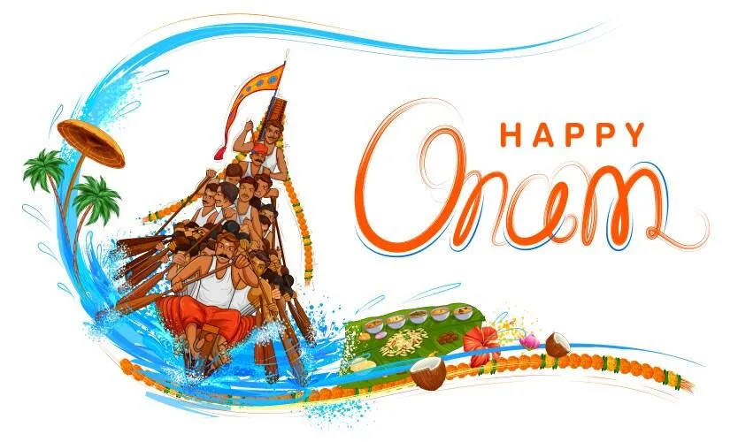 Happy Onam text vallakali picture and Onam sadya wallpaper