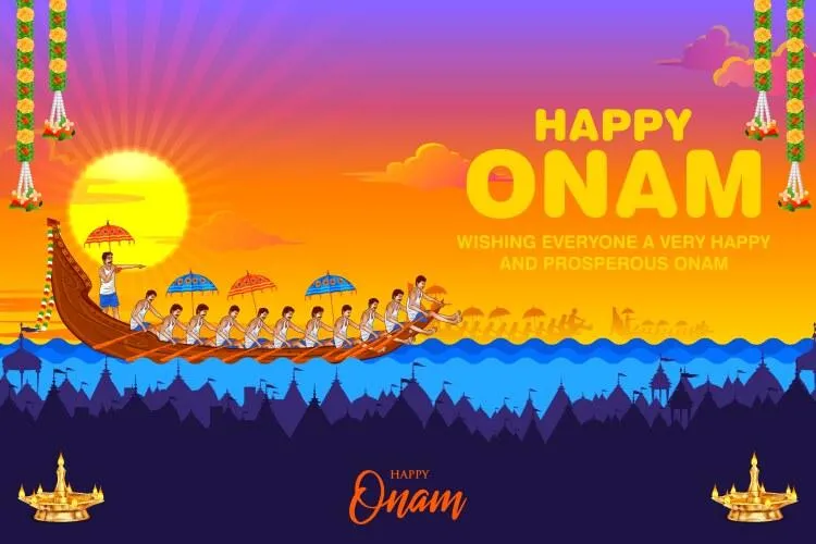 Happy Onam text with Art and Vallam Kali image Wallpaper