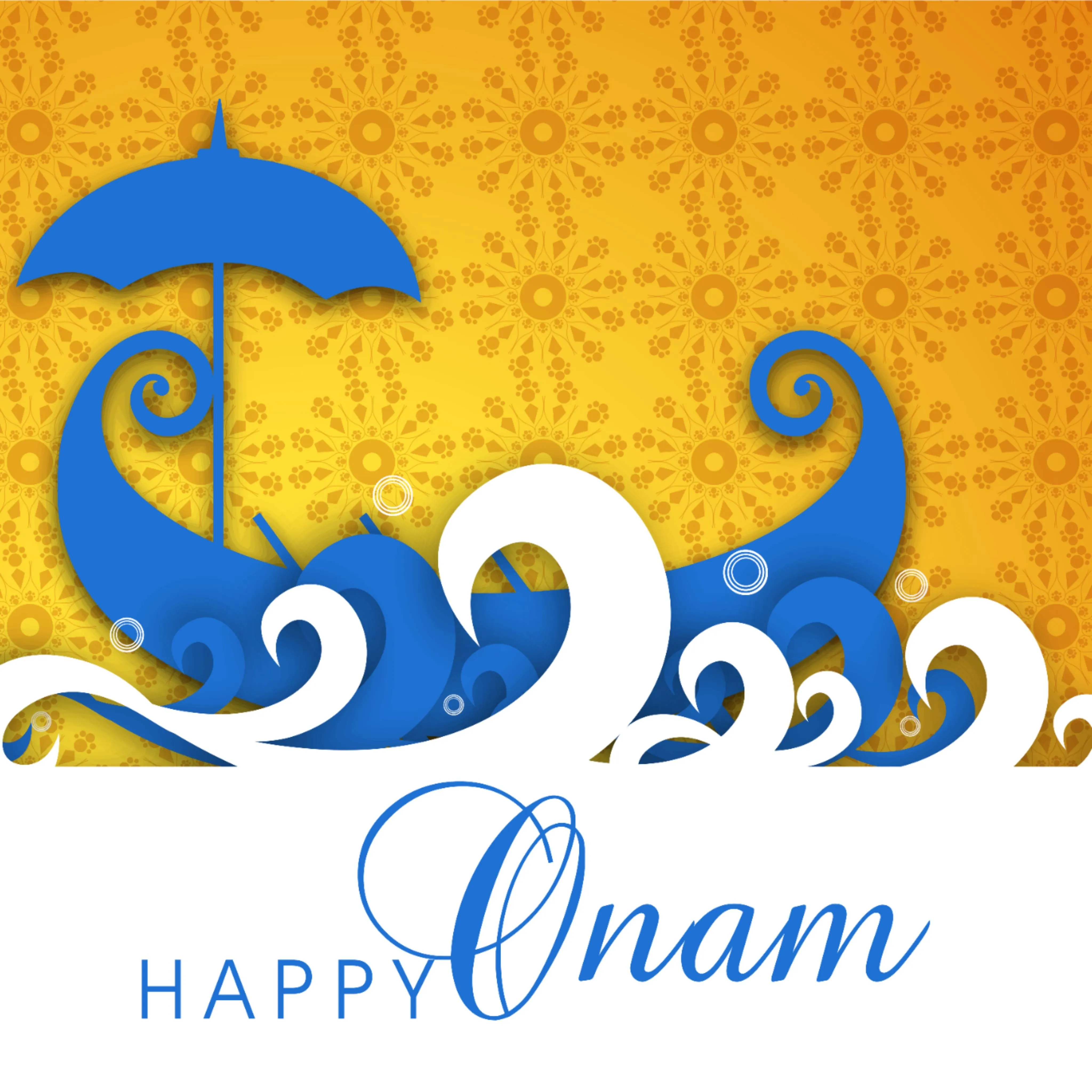 Happy Onam text with blue colour and blue design wallpaper