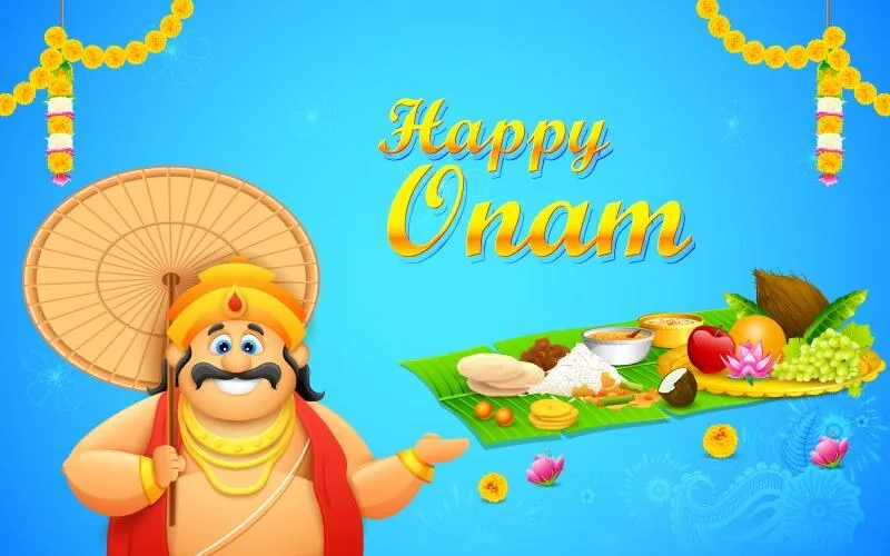 Happy Onam text with golden colour and Onam sadya wallpaper