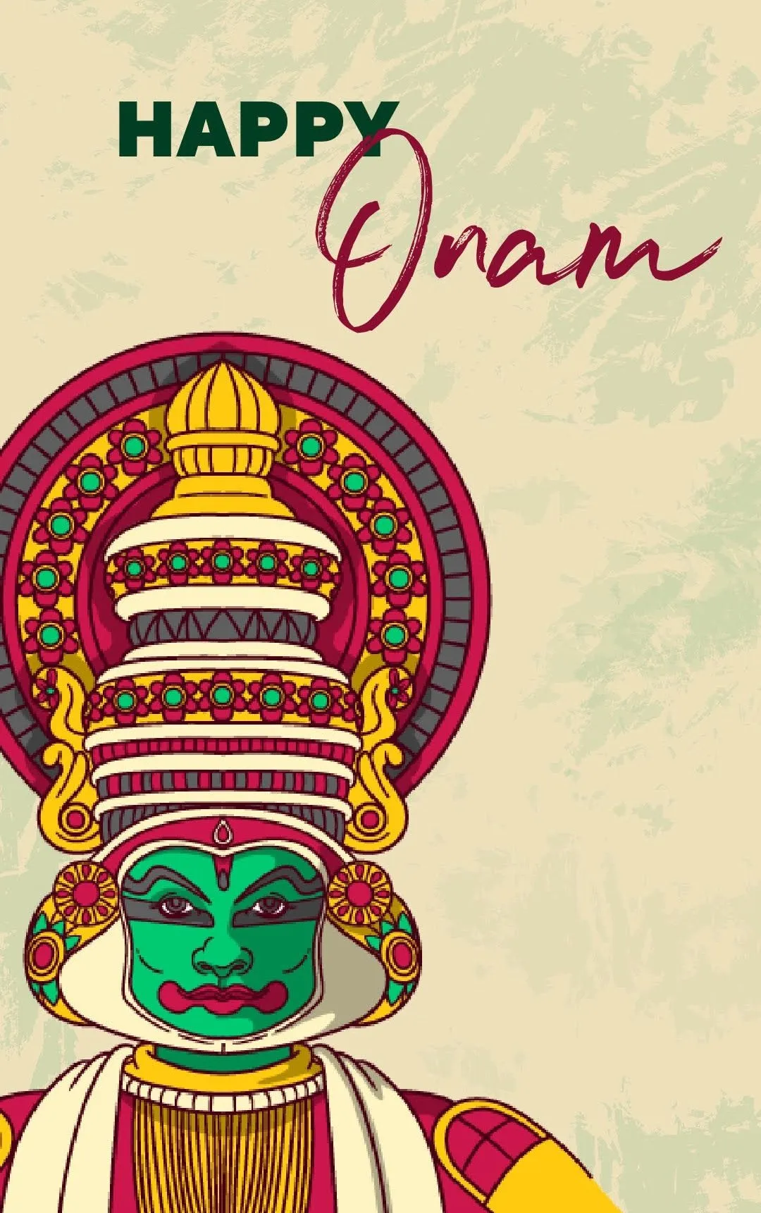 Happy Onam text with kathakali dance and new model poster