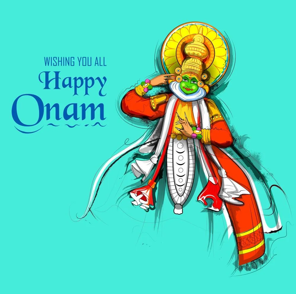 Happy Onam text with Kathakali dance Onam Poster wallpaper