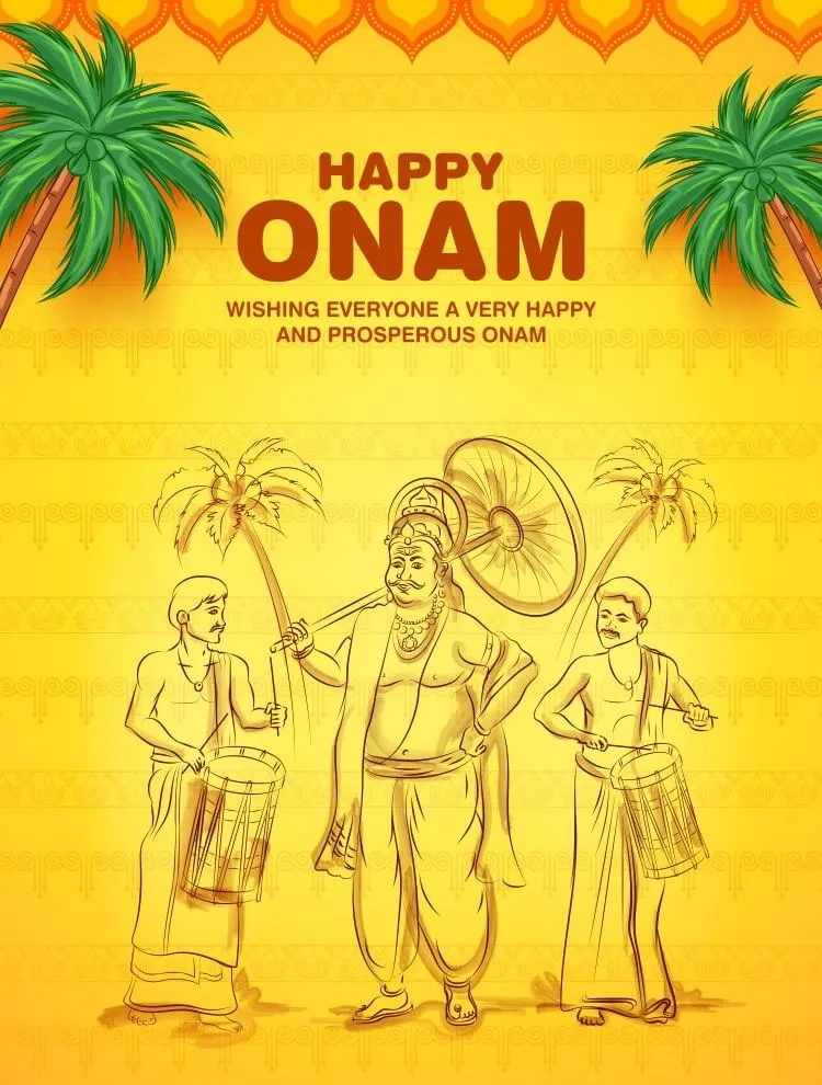 Happy Onam text with the English King of Mahabali wallpaper