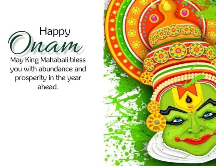 Happy onam text with the Kathakali dance image poster