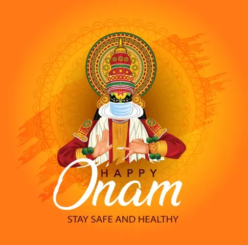Happy Onam text with the kathakali dance image wallpaper