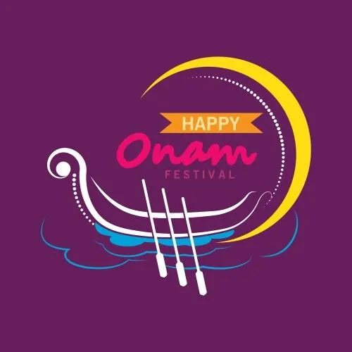 Happy Onam text with Vallam Kali with purple invitation