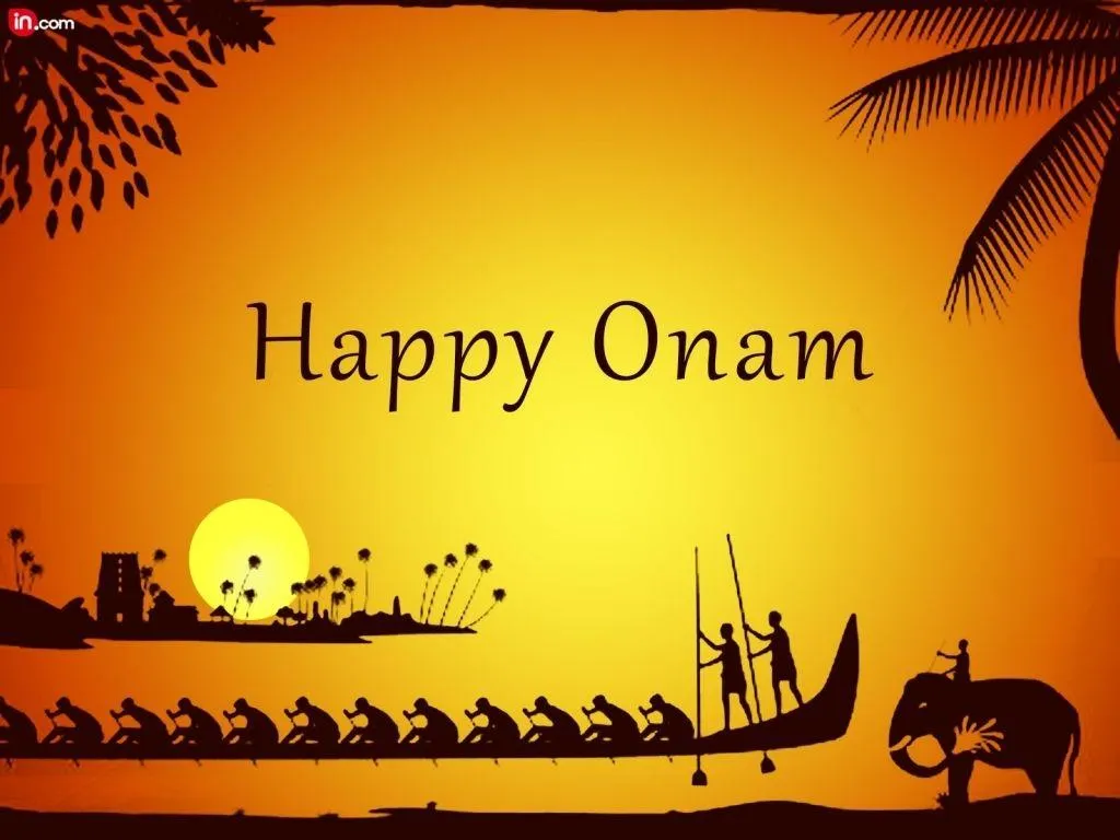 Happy Onam text with Vallm Kali and elephant picture