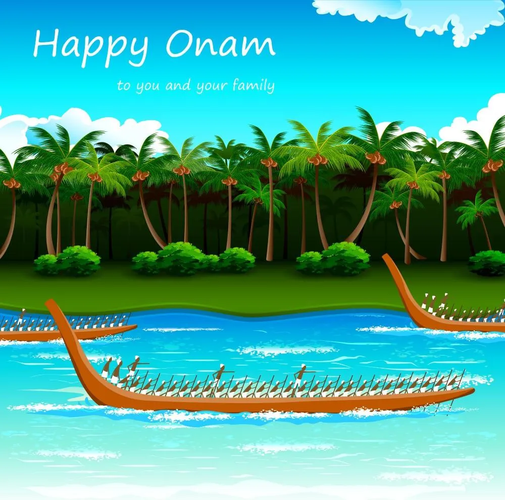 Happy Onam text with Vallm kali picture is important to Onam