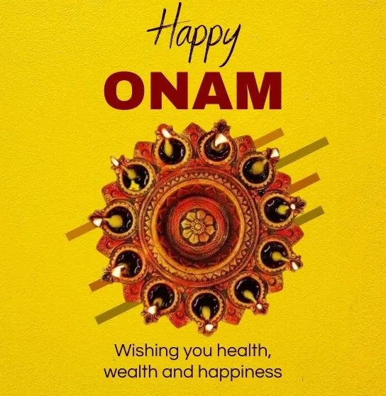 Happy Onam with rangoli and lamp design Onam Poster