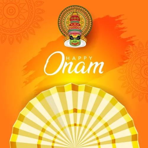 Happy Onam with the orange background and white text