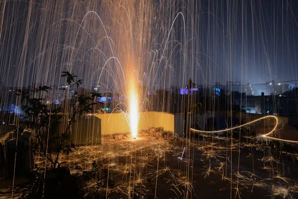 Intense Ground Firework Shooting Golden Sparks upward