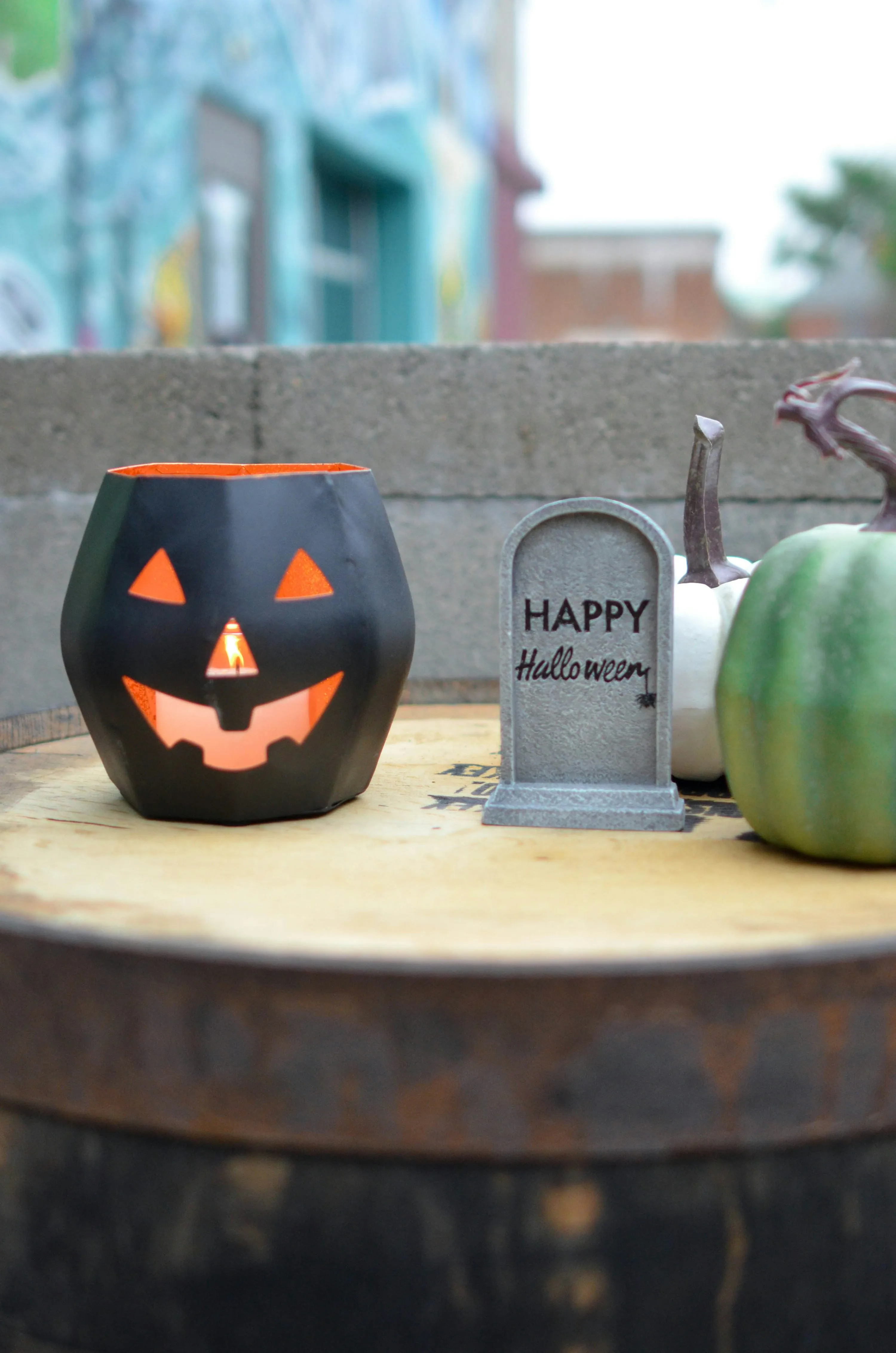 Jack O Lantern Candle Holder with Happy Halloween Mug