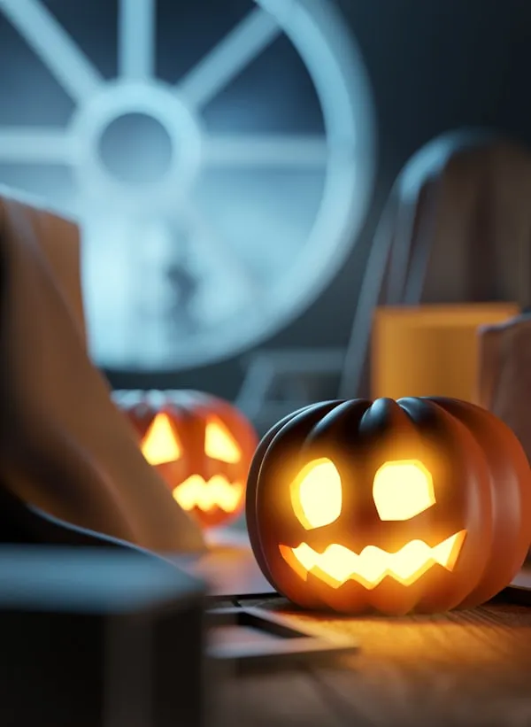 Jack O Lantern Glowing in Dark Room Near Window Wallpaper
