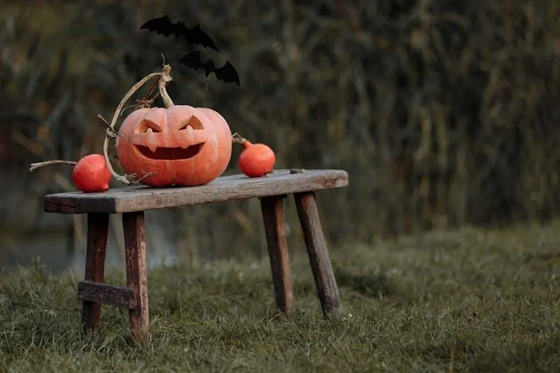 Jack O Lantern on Tiny Wooden Table Free HD Wallpaper