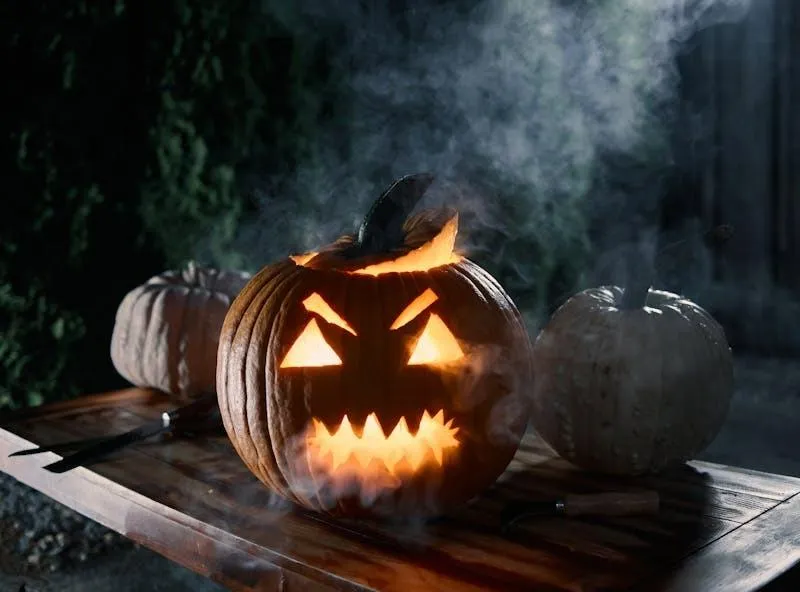 Jack O Lantern Smoking in Dark Halloween Night Wallpaper
