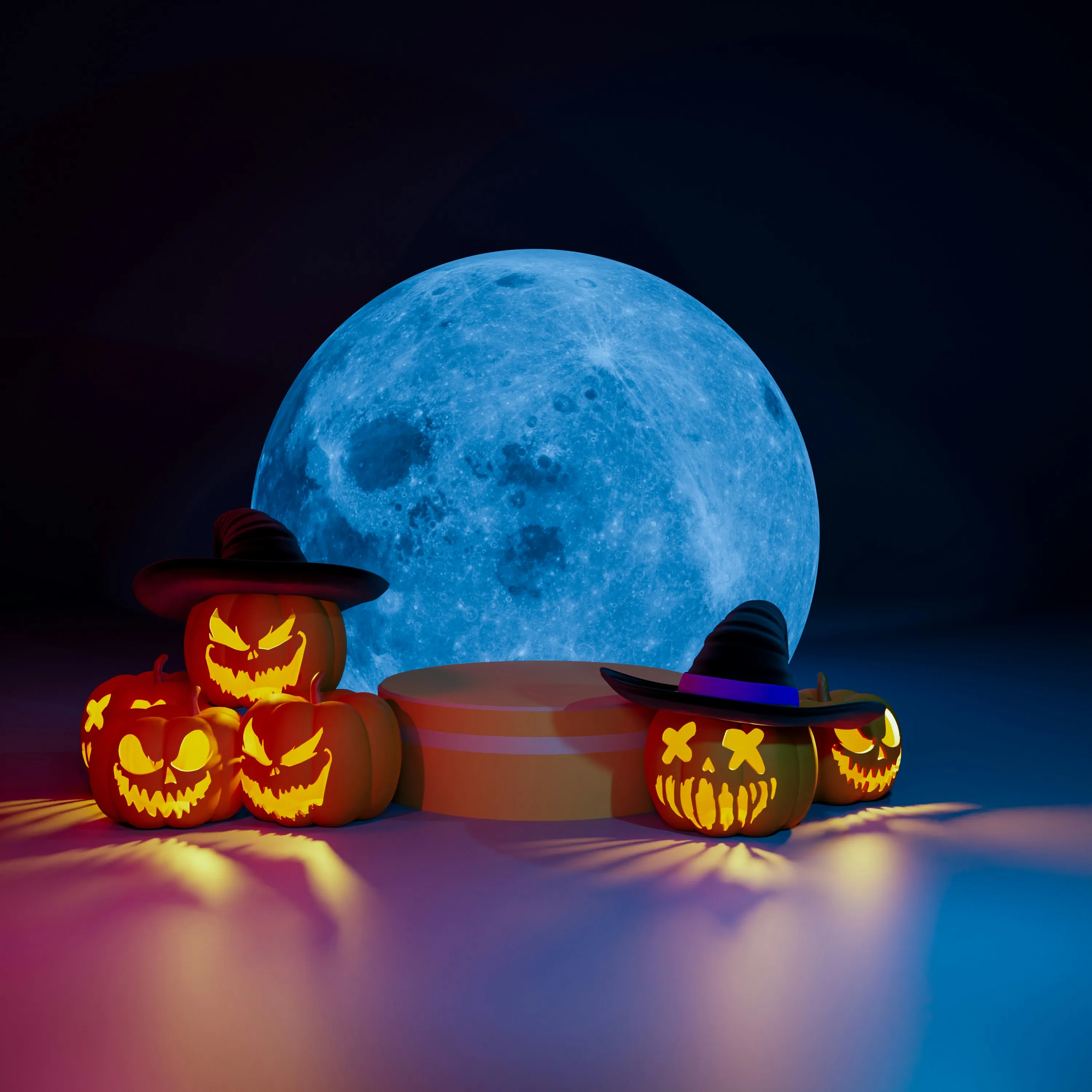 Jack O Lanterns with Full Moon Background Wallpaper HD