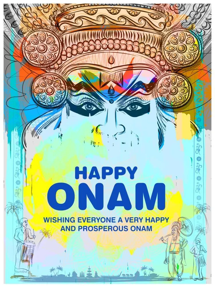 Kathakali and happy Onam text and King of Mahabali wallpaper