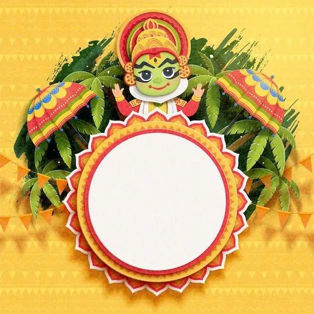Kathakali image in the Onam festival and a wooden umbrella
