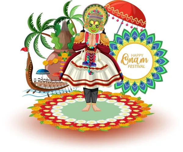 Kathakali vallam kali with athapookolam and happy Onam text