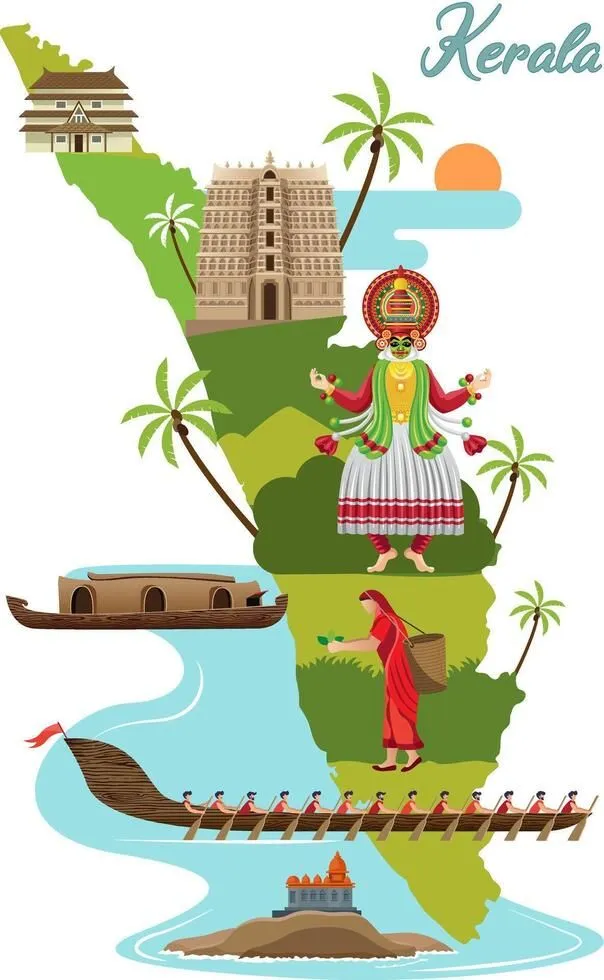 Kerala map design with Onam special things wallpaper