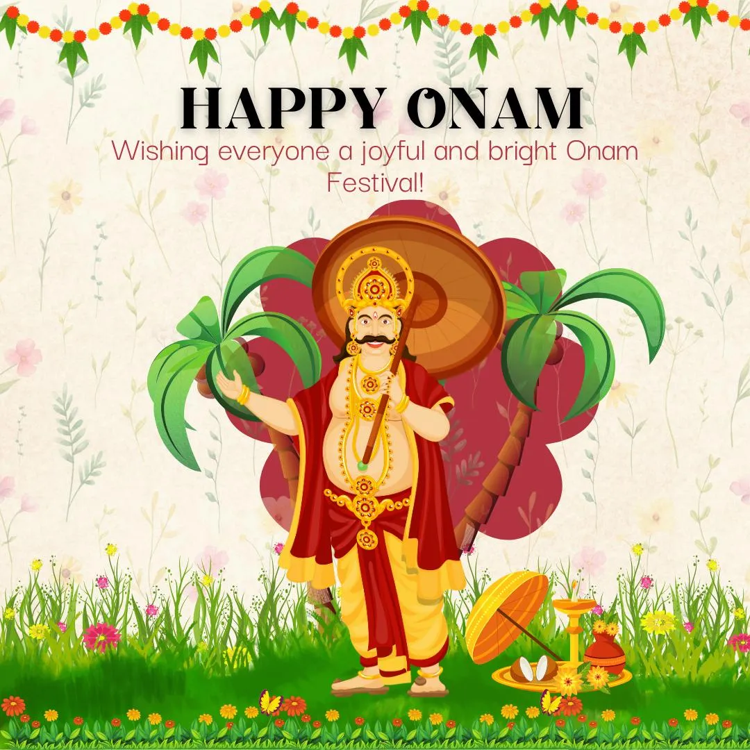 King of Mahabali image in the happy Onam invitation
