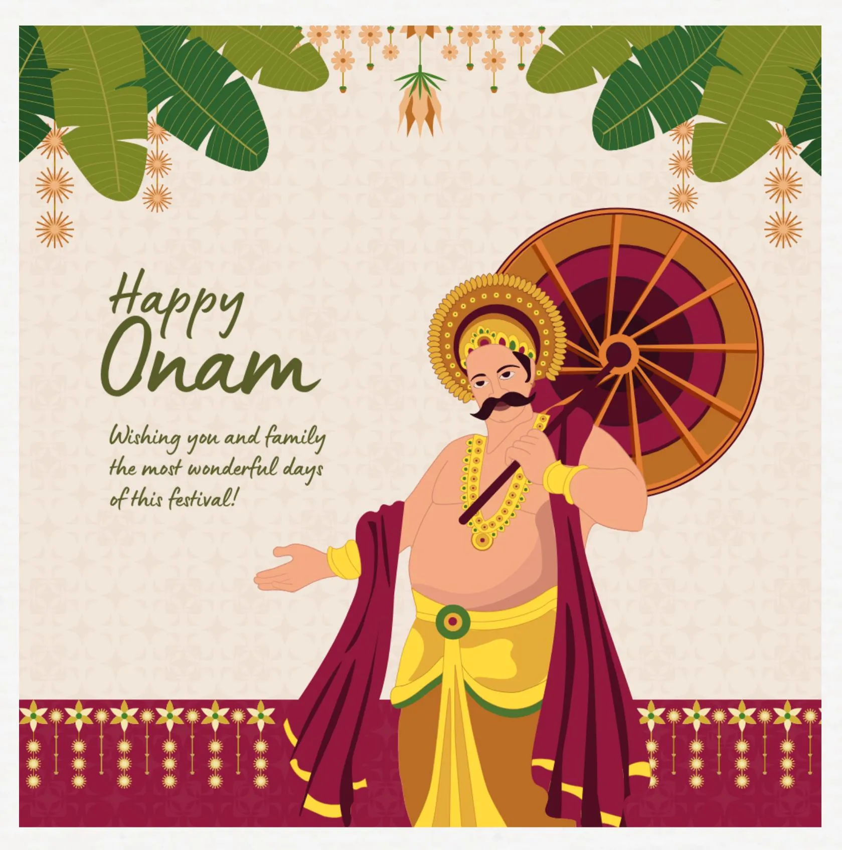 King of Mahabali says the happy Onam and the unique design