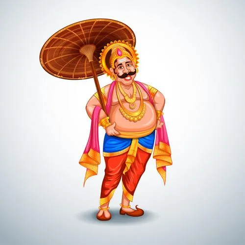 King of Mahabali with a smiling face and wooden Umbrella