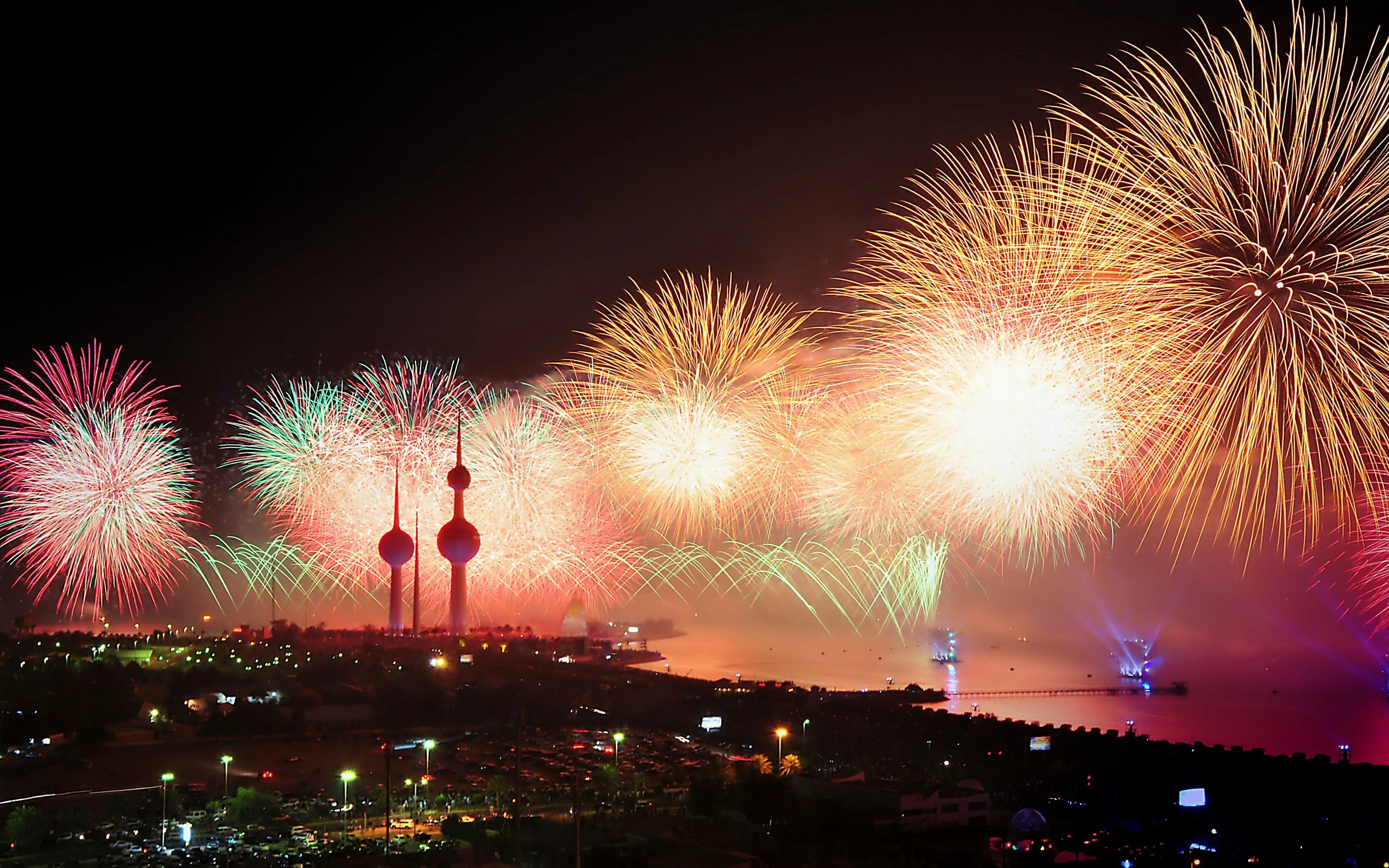 Large Colourful Firework Explosion in the Dark Sky HD